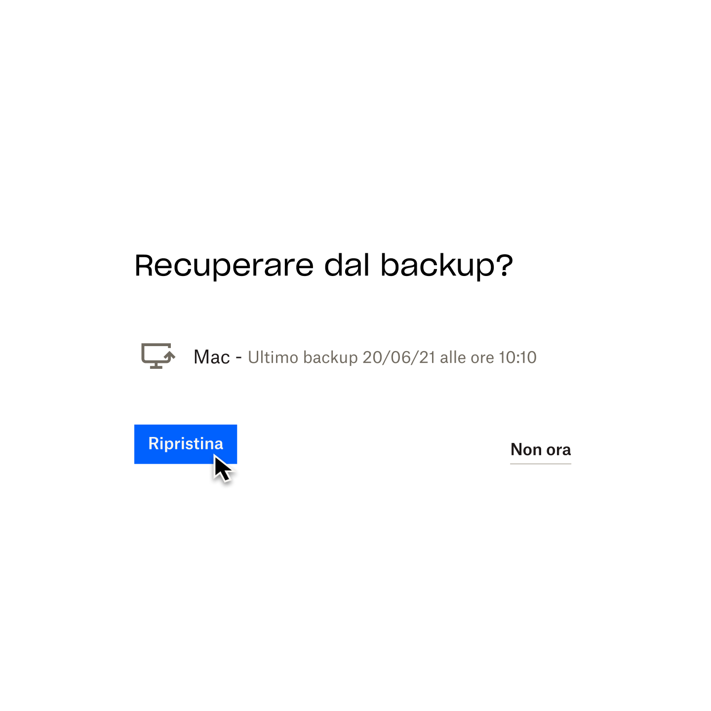 Un utente mentre fa clic sul pulsante "Ripristina" per ripristinare l'ultima versione del Mac di cui è stato eseguito il backup in Dropbox Backup