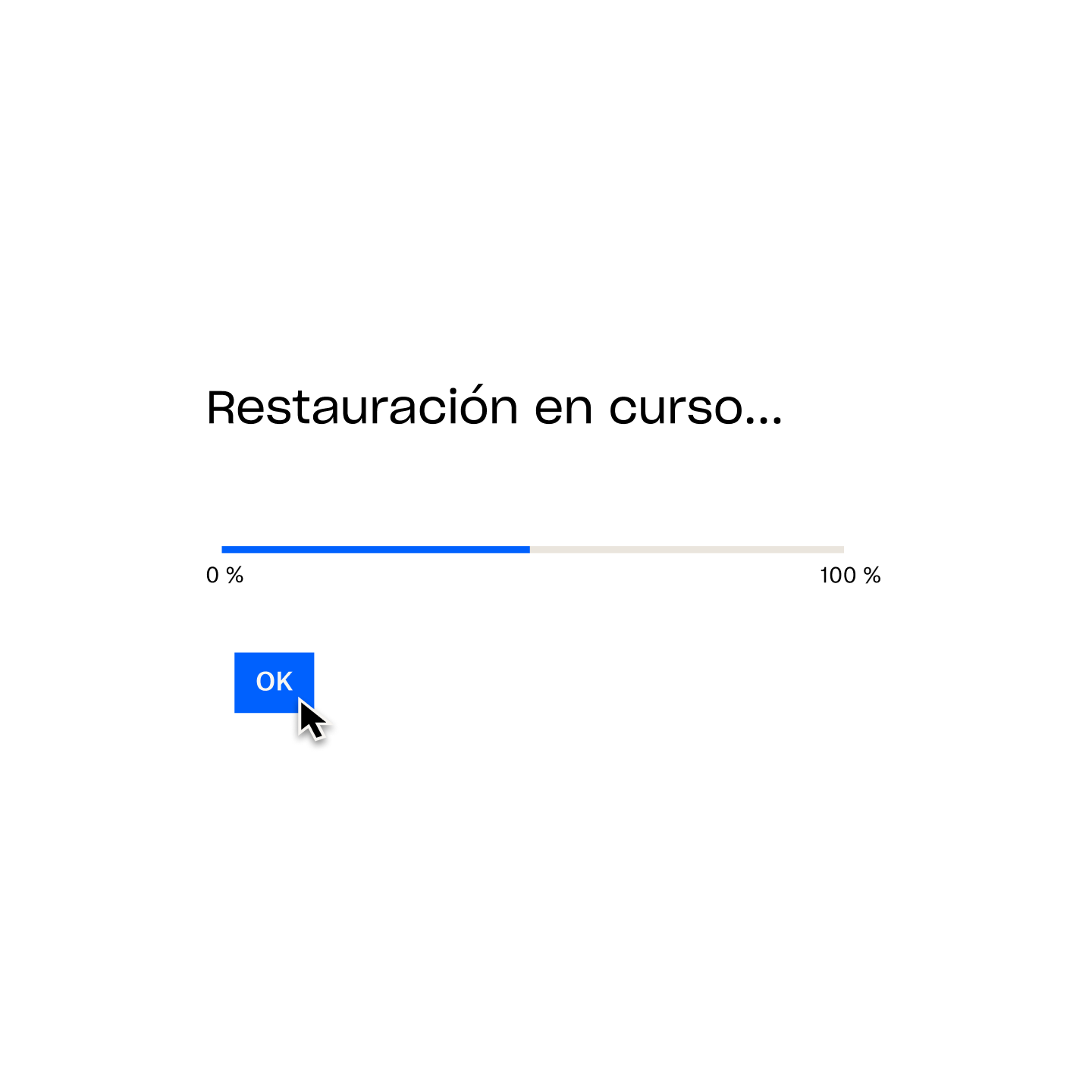 Barra azul con la que se registra el progreso del porcentaje completado de una operación de restauración de Dropbox Backup