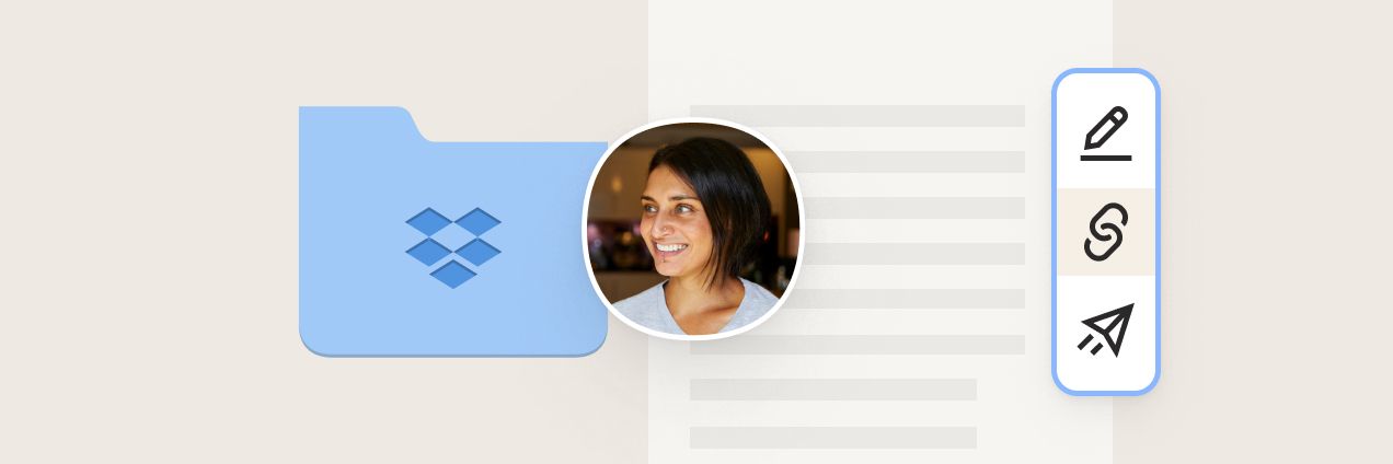 Image of folder, user icon, and hyperlink icon to represent link share. 