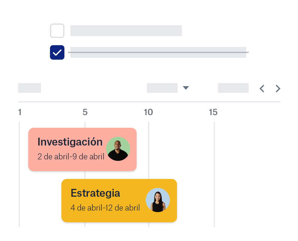 Función de cronologías de Dropbox con iconos de colaboradores y fechas.