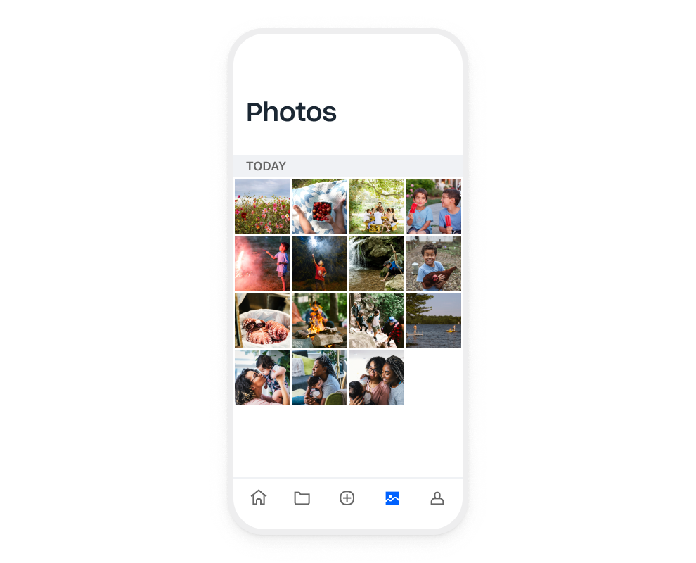 A collection of photos saved in a user’s Dropbox account on the mobile app