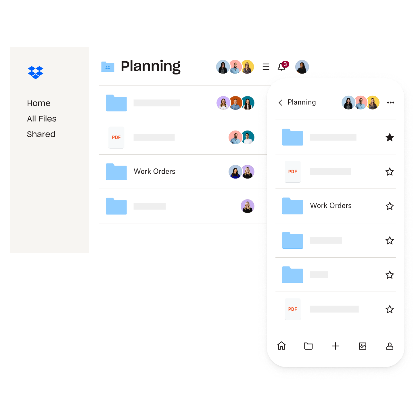 Dropbox folder organization on a desktop and a mobile device
