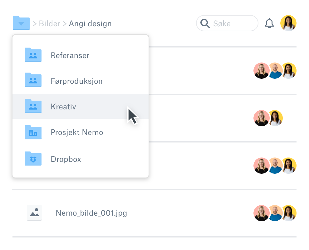En visuell representasjon av funksjonen for fil- og mappeorganisering innad i Dropbox-kontoen din. 