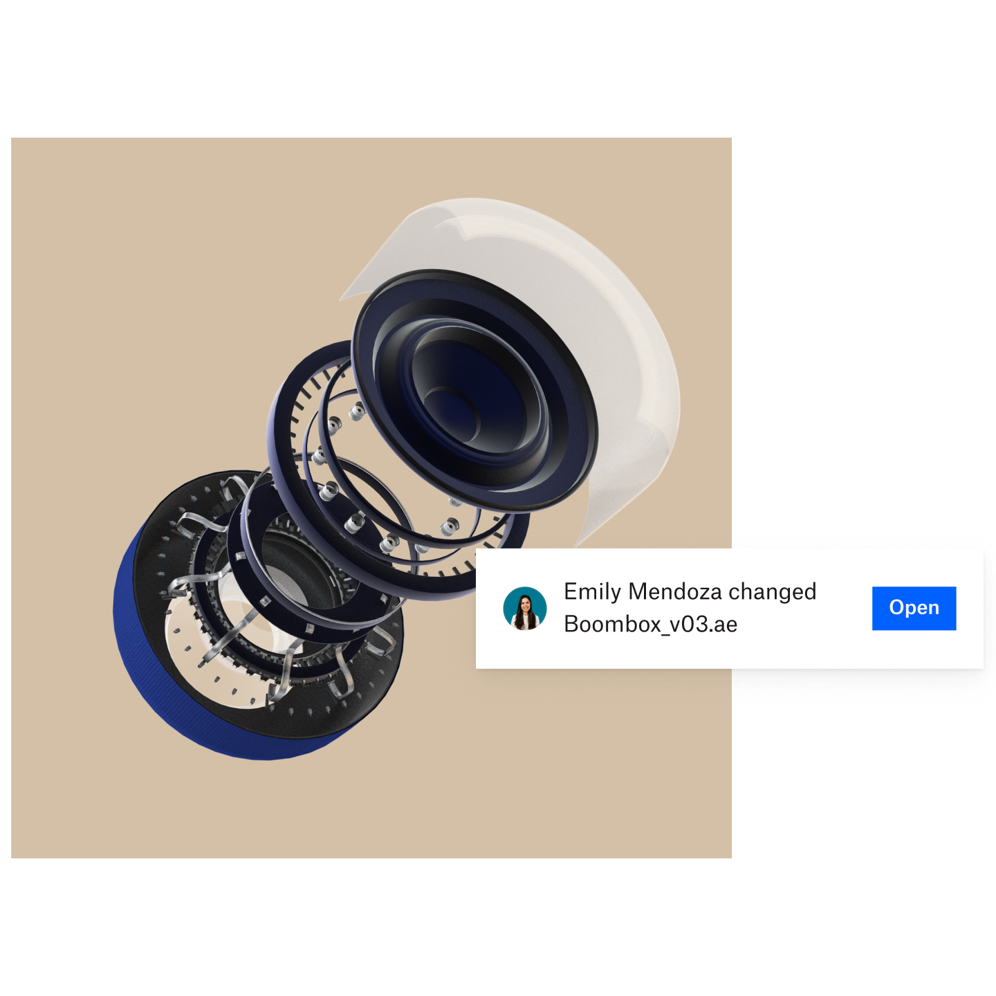 User notified of a shared file change and opening the file