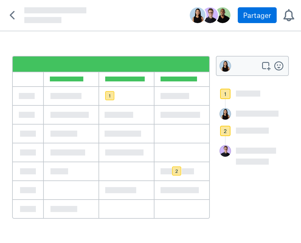 Plusieurs utilisateurs commentant un fichier partagé avec la fonctionnalité d’annotation