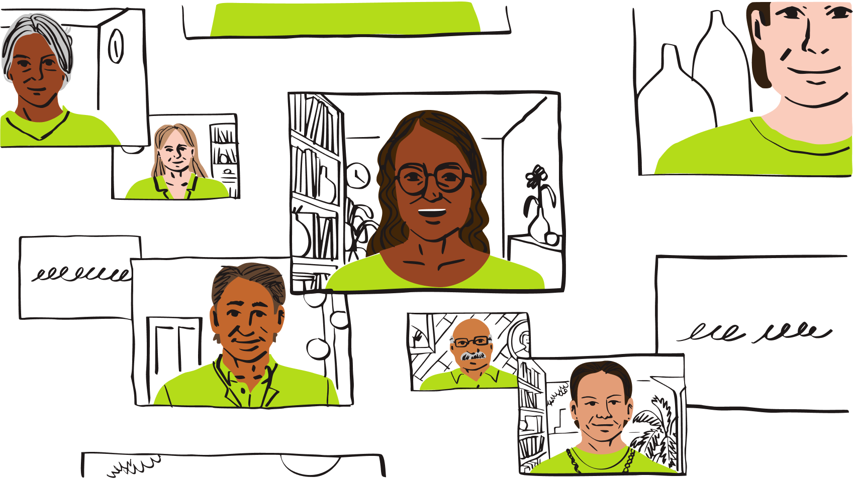 An illustration depicting a collection of screen and camera recording clips.