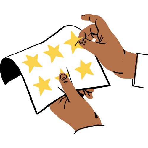 An illustration of a person applying gold stars to a document.