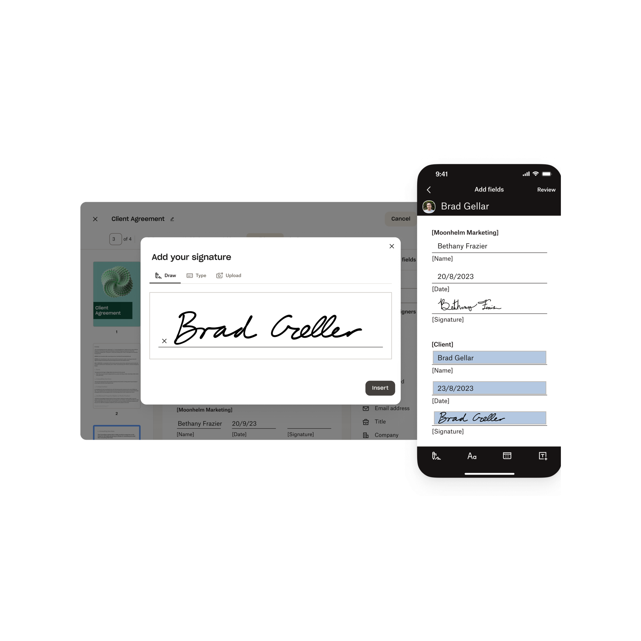 Signing a document while on mobile device.