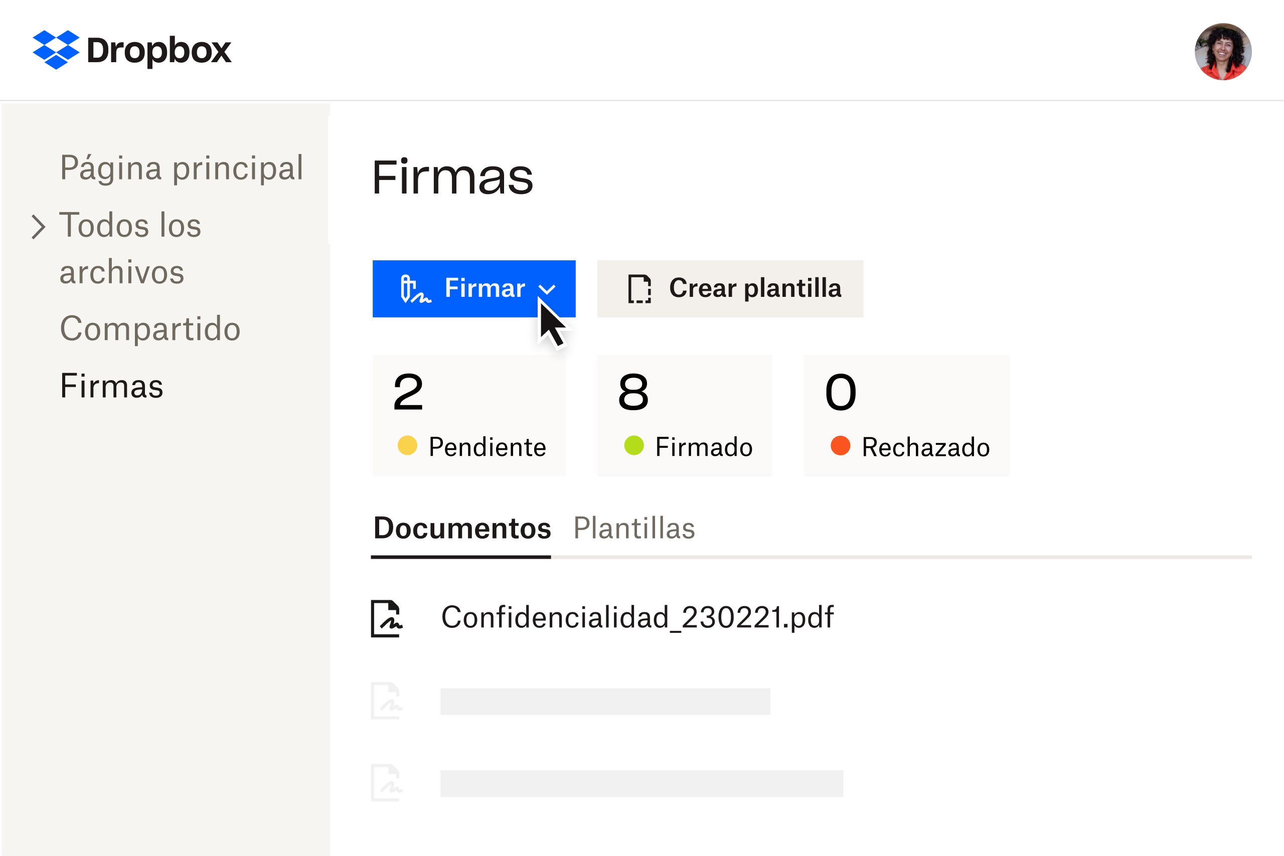 Página de firma de Dropbox Sign