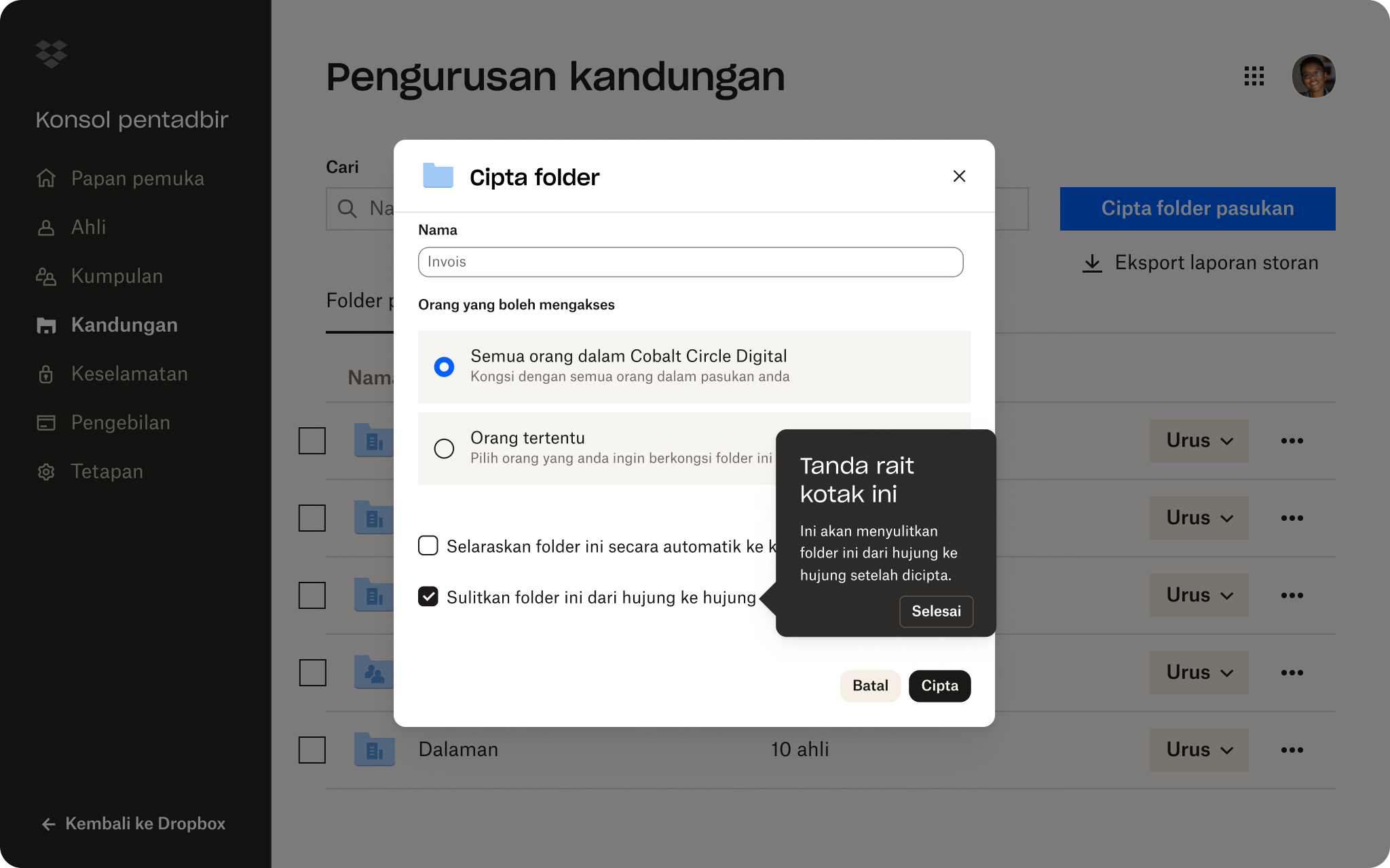 Demonstrasi penyulitan hujung ke hujung fail dan folder dalam akaun Dropbox dengan satu klik sahaja.