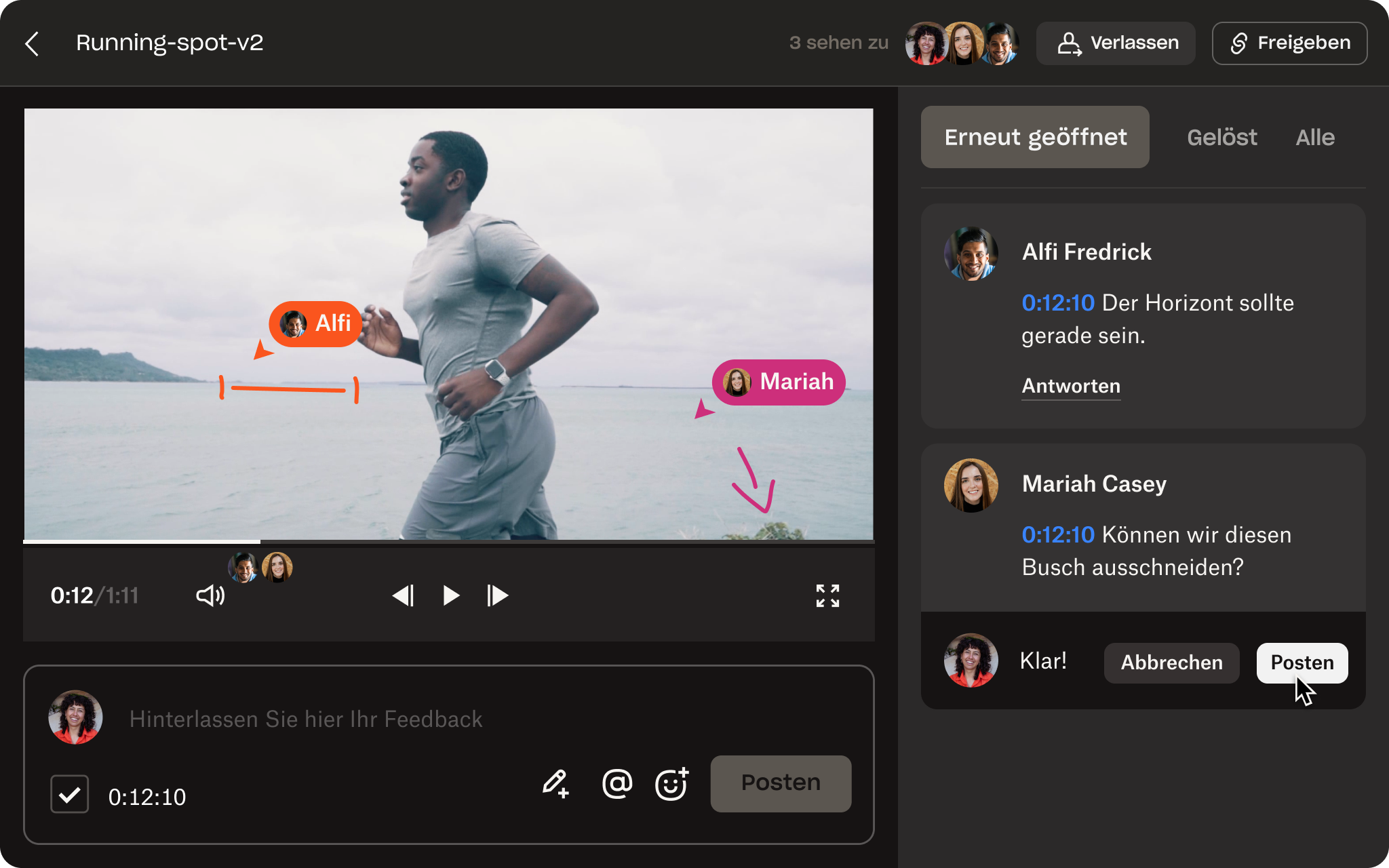 Dropbox Replay Bildschirm mit Live-Review