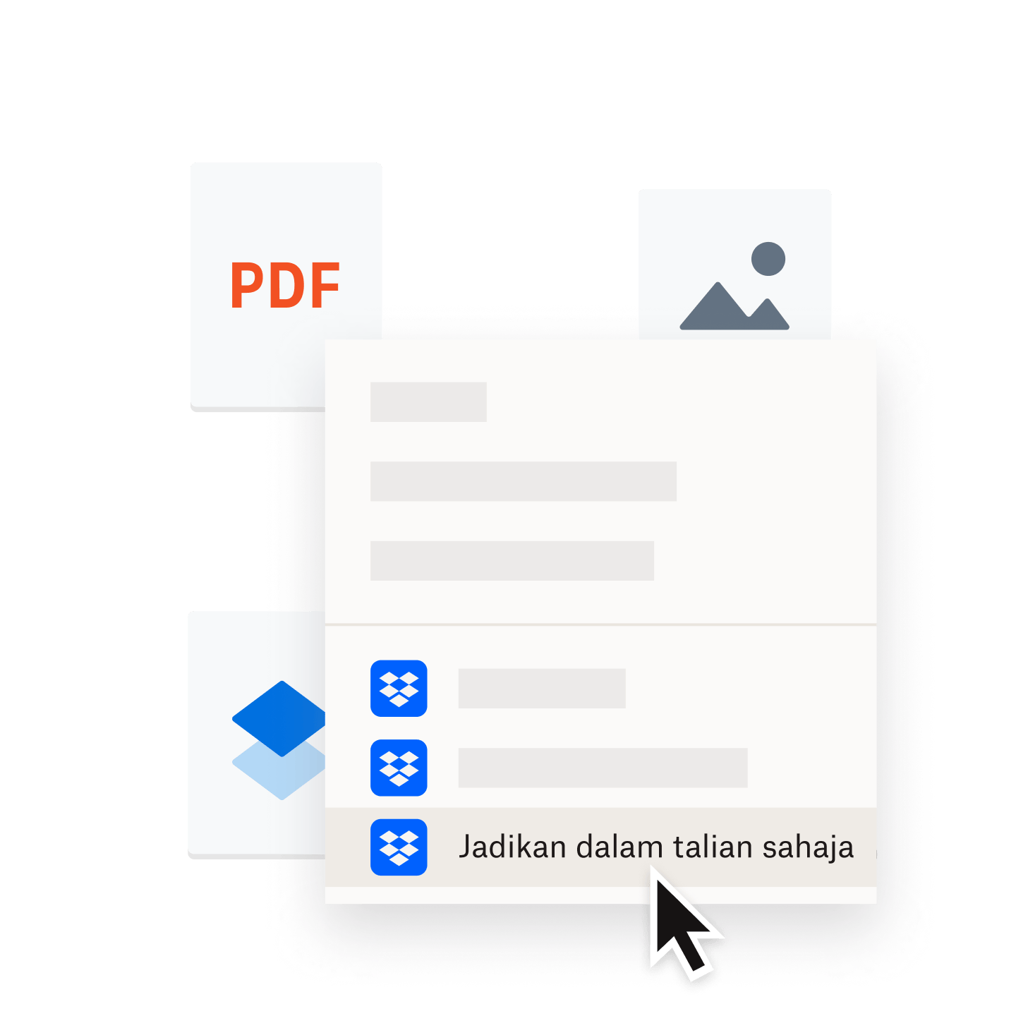 Fail PDF disimpan dalam folder Dropbox yang ditandakan dalam talian sahaja